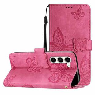 For Samsung Galaxy S25 5G Skin-feel Embossed Butterfly Leather Phone Case(Rose Red)