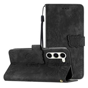 For Samsung Galaxy S25+ 5G Skin-feel Embossed Butterfly Leather Phone Case(Black)