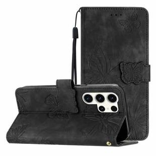 For Samsung Galaxy S25 Ultra 5G Skin-feel Embossed Butterfly Leather Phone Case(Black)