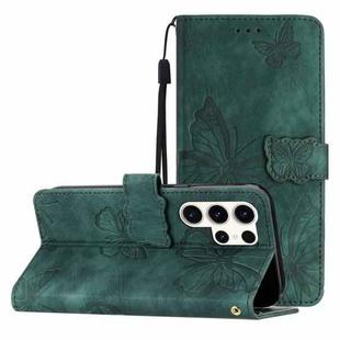 For Samsung Galaxy S25 Ultra 5G Skin-feel Embossed Butterfly Leather Phone Case(Green)