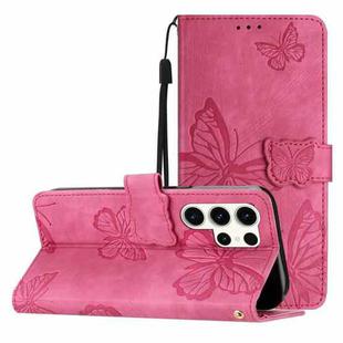 For Samsung Galaxy S25 Ultra 5G Skin-feel Embossed Butterfly Leather Phone Case(Rose Red)