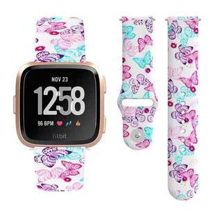 For Fitbit Versa 2 / Lite 22mm Reverse Buckle Printed Silicone Watch Band(Butterfly)
