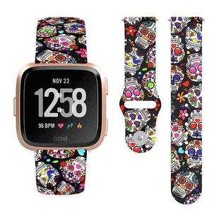 For Fitbit Versa 2 / Lite 22mm Reverse Buckle Printed Silicone Watch Band(Color Skull)