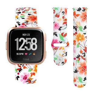 For Fitbit Versa 2 / Lite 22mm Reverse Buckle Printed Silicone Watch Band(Birds And Flowers)