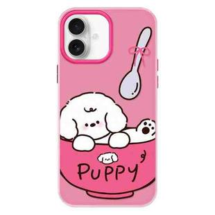 For iPhone 16 Plus Skin Feeling Jelly TPU Hybrid PC Phone Case(A Bowl of Puppy Pink)