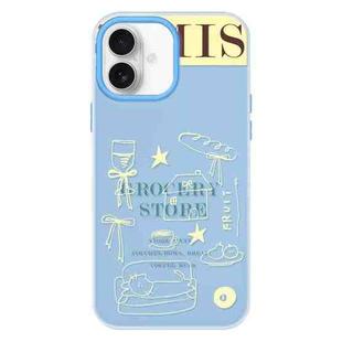 For iPhone 16 Plus Skin Feeling Jelly TPU Hybrid PC Phone Case(Shop Line Draft Blue)