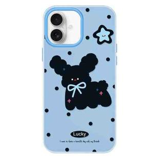 For iPhone 16 Skin Feeling Jelly TPU Hybrid PC Phone Case(Little Black Dog Blue)