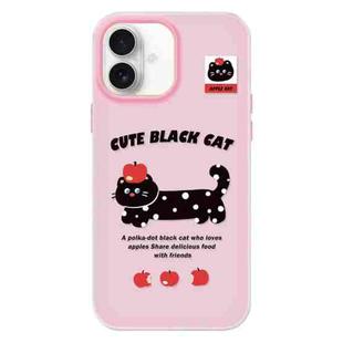 For iPhone 16 Skin Feeling Jelly TPU Hybrid PC Phone Case(Apple Black Cat Pink)