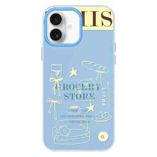 For iPhone 16 Skin Feeling Jelly TPU Hybrid PC Phone Case(Shop Line Draft Blue)