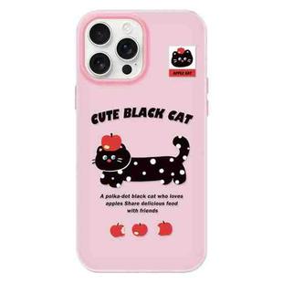 For iPhone 15 Pro Skin Feeling Jelly TPU Hybrid PC Phone Case(Apple Black Cat Pink)