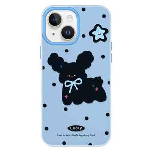 For iPhone 15 Plus Skin Feeling Jelly TPU Hybrid PC Phone Case(Little Black Dog Blue)