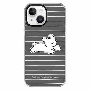 For iPhone 15 Plus Skin Feeling Jelly TPU Hybrid PC Phone Case(Running Puppy Black)