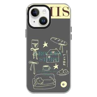 For iPhone 15 Skin Feeling Jelly TPU Hybrid PC Phone Case(Shop Line Draft Black)