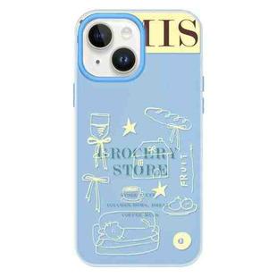 For iPhone 14 Plus Skin Feeling Jelly TPU Hybrid PC Phone Case(Shop Line Draft Blue)