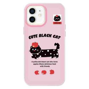 For iPhone 12 Skin Feeling Jelly TPU Hybrid PC Phone Case(Apple Black Cat Pink)