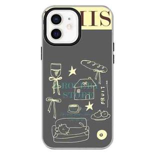 For iPhone 12 Skin Feeling Jelly TPU Hybrid PC Phone Case(Shop Line Draft Black)