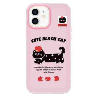 For iPhone 11 Skin Feeling Jelly TPU Hybrid PC Phone Case(Apple Black Cat Pink)