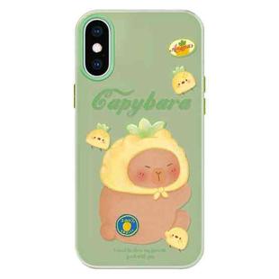 For iPhone X / XS Skin Feeling Jelly TPU Hybrid PC Phone Case(Pineapple Capybara Green)