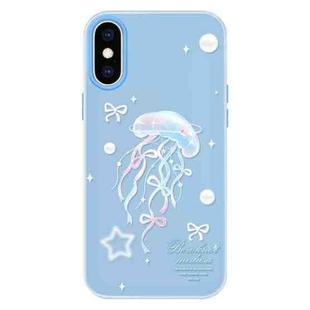 For iPhone X / XS Skin Feeling Jelly TPU Hybrid PC Phone Case(Blue Jellyfish)