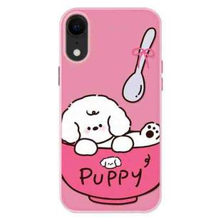 For iPhone XR Skin Feeling Jelly TPU Hybrid PC Phone Case(A Bowl of Puppy Pink)