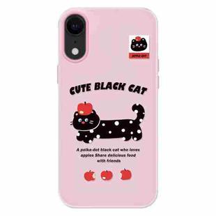 For iPhone XR Skin Feeling Jelly TPU Hybrid PC Phone Case(Apple Black Cat Pink)