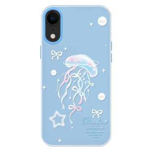 For iPhone XR Skin Feeling Jelly TPU Hybrid PC Phone Case(Blue Jellyfish)