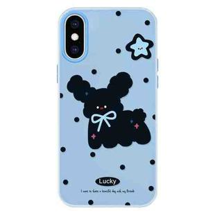 For iPhone XS Max Skin Feeling Jelly TPU Hybrid PC Phone Case(Little Black Dog Blue)