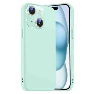 For iPhone 15 Plus Nano Lens Cover Liquid Silicone Phone Case(Light Cyan)