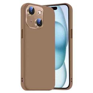 For iPhone 15 Nano Lens Cover Liquid Silicone Phone Case(Desert Gold)