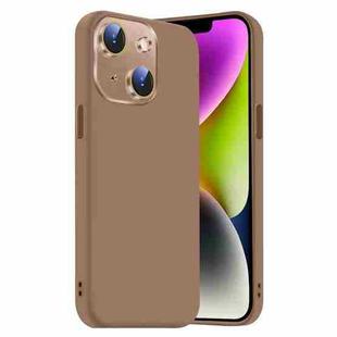 For iPhone 14 Nano Lens Cover Liquid Silicone Phone Case(Desert Gold)