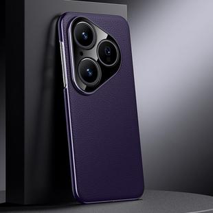For Huawei Pura 80 5G Genuine Leather PC Phone Case(Dark Purple)