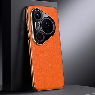 For Huawei Pura 80 Pro 5G Genuine Leather PC Phone Case(Orange)