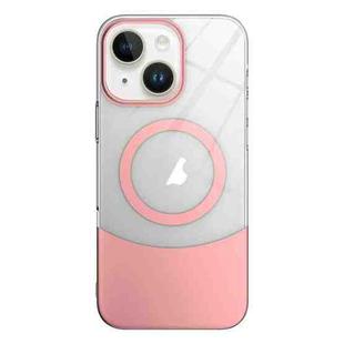 For iPhone 15 Plus Slim Color Contrast MagSafe PC Transparent Phone Case(Pink)