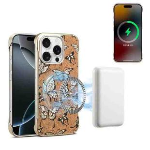 For iPhone 16 Pro Denior A18 WoodenPaint MagSafe Phone Case(Butterflies)