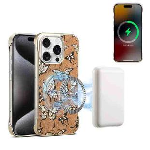 For iPhone 15 Pro Denior A18 WoodenPaint MagSafe Phone Case(Butterflies)