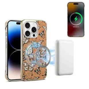 For iPhone 14 Pro Denior A18 WoodenPaint MagSafe Phone Case(Butterflies)