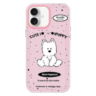 For iPhone 16 Plus Skin Feeling Jelly TPU Hybrid PC Phone Case(Line Dog Pink)