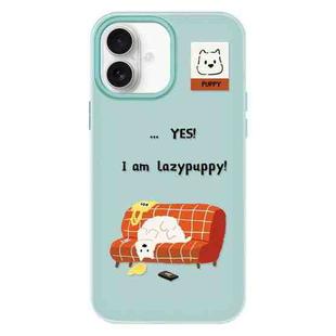 For iPhone 16 Plus Skin Feeling Jelly TPU Hybrid PC Phone Case(Little Lazy Dog ??Light Green)