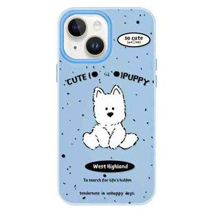 For iPhone 15 Plus Skin Feeling Jelly TPU Hybrid PC Phone Case(Line Dog Blue)