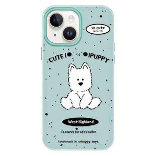 For iPhone 15 Skin Feeling Jelly TPU Hybrid PC Phone Case(Line Dog Light Green)