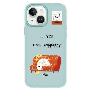 For iPhone 15 Skin Feeling Jelly TPU Hybrid PC Phone Case(Little Lazy Dog ??Light Green)