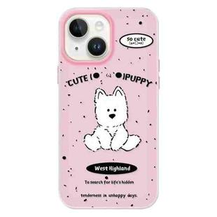 For iPhone 14 Plus Skin Feeling Jelly TPU Hybrid PC Phone Case(Line Dog Pink)