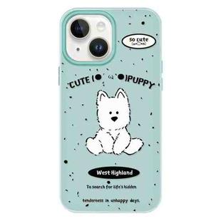 For iPhone 13 Skin Feeling Jelly TPU Hybrid PC Phone Case(Line Dog Light Green)