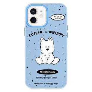 For iPhone 12 Skin Feeling Jelly TPU Hybrid PC Phone Case(Line Dog Blue)