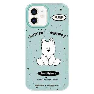 For iPhone 12 Skin Feeling Jelly TPU Hybrid PC Phone Case(Line Dog Light Green)