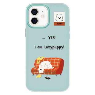 For iPhone 12 Skin Feeling Jelly TPU Hybrid PC Phone Case(Little Lazy Dog ??Light Green)