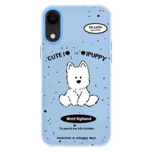 For iPhone XR Skin Feeling Jelly TPU Hybrid PC Phone Case(Line Dog Blue)