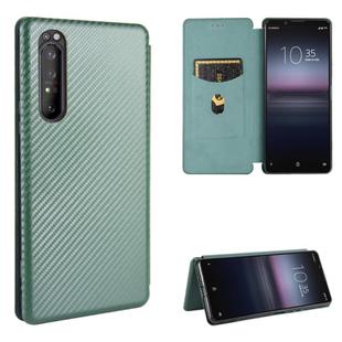For Sony Xperia 1 II Carbon Fiber Texture Horizontal Flip TPU + PC + PU Leather Case with Card Slot(Green)