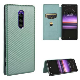For Sony Xperia 1 Carbon Fiber Texture Horizontal Flip TPU + PC + PU Leather Case with Card Slot(Green)