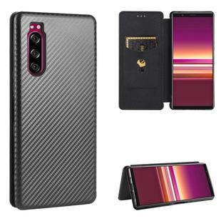 For Sony Xperia 5 Carbon Fiber Texture Horizontal Flip TPU + PC + PU Leather Case with Card Slot(Black)